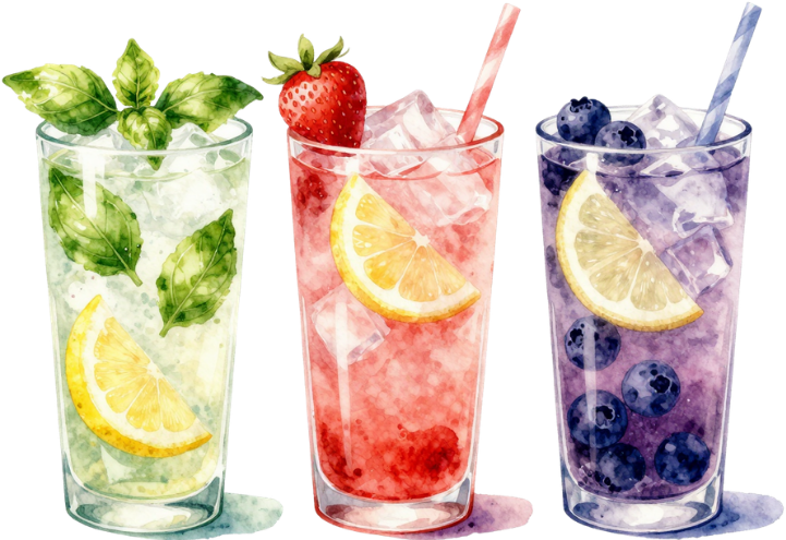 Lemon-basil, strawberry, and blueberry lemonade